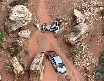 car damaged by flash flooding in Capitol Reef