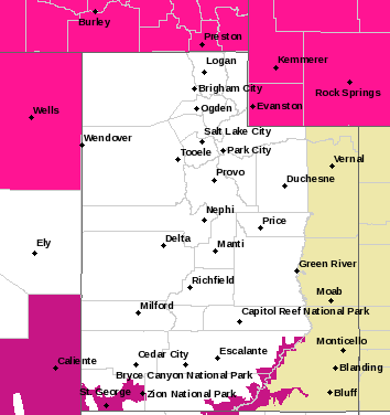 heat warning map in Utah