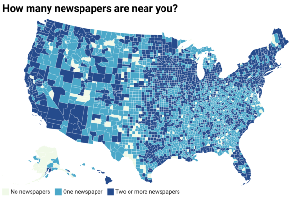 map of counties with newspapers nearby.