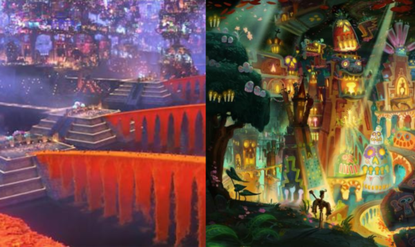 Juxtaposition of the land of the remembered from coco versus book of life