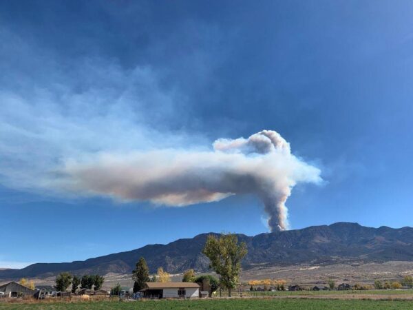 Smoke rises from Monroe Mountain during a prescribed burn.