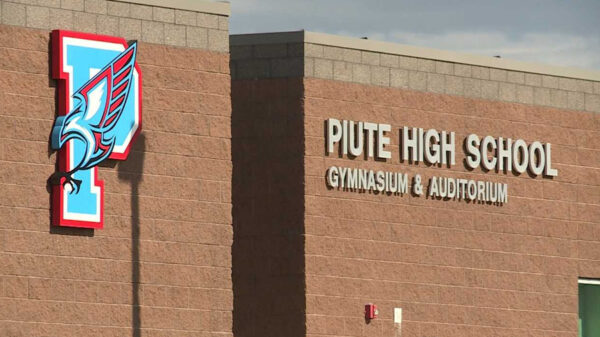 Picture of Piute High School, with a large, prominent P.