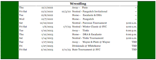 Bryce Valley wrestling schedule