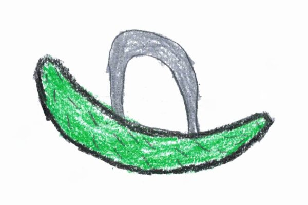 A drawing of a Christmas pickle ornament.