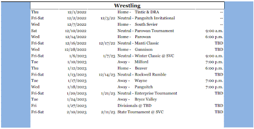 Piute wrestling schedule