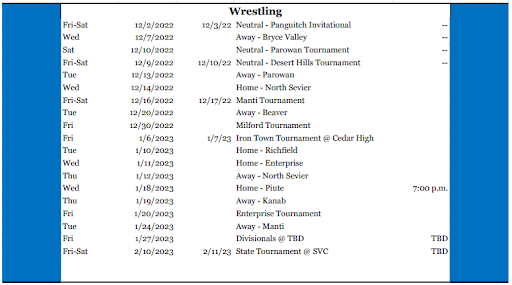 Panguitch wrestling schedule updated