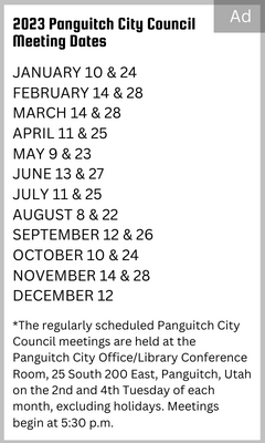 2023 Panguitch City Council Meeting Dates.