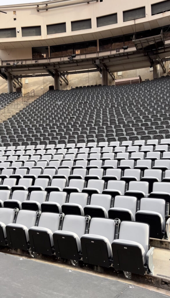 Padded seats in rows A-H.