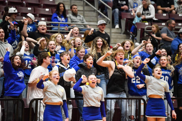 Panguitch cheerleaders and fans cheer on the bobcats from the SVC stands.