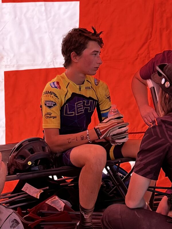 Adam Stewart in the first-aid tent after being in a bicycle accident.