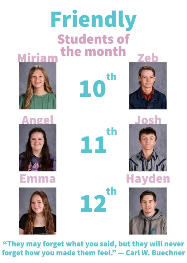 Friendly Students of the Month: 10th-12th.