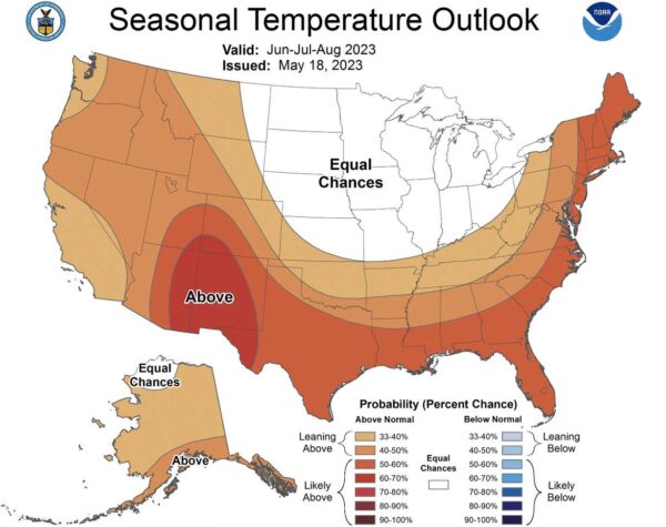 Seasonal Temperature outlook map from the National Weather Service.