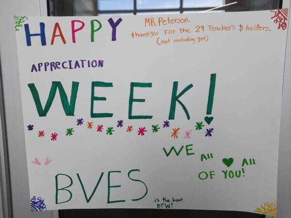Happy Teacher Appreciation Week poster at Bryce Valley Elementary School.