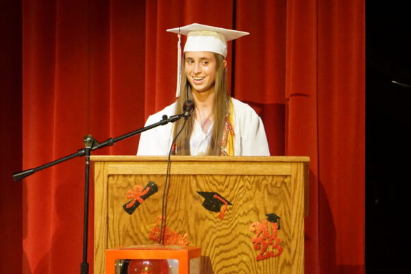 Briannon Woolsey gives her valedictorian address at Escalante's graduation.