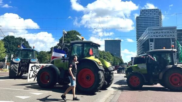 Tractors in city streets.