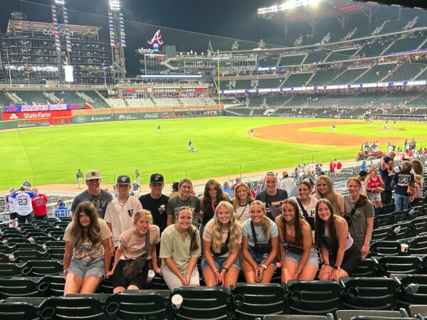 A group picture of the FBLA club at the Braves baseball game.