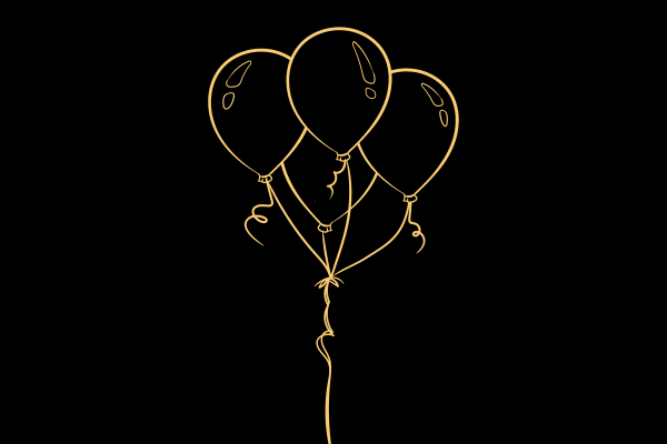 Graphic: Balloons on a black background.