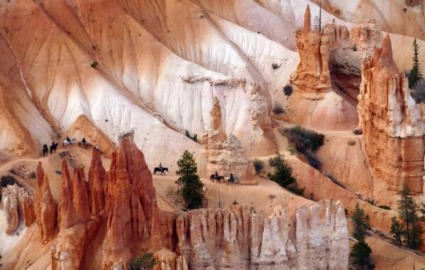 Horse riders on Peekaboo Loop trail in Bryce Canyon National Park.