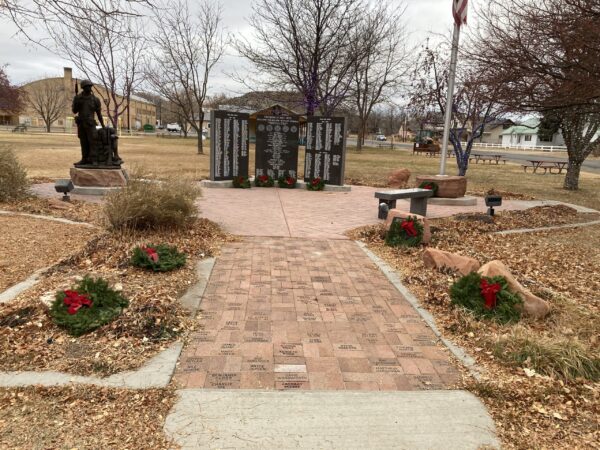Wreaths are laid at the veterans memorial in Escalante, Utah.