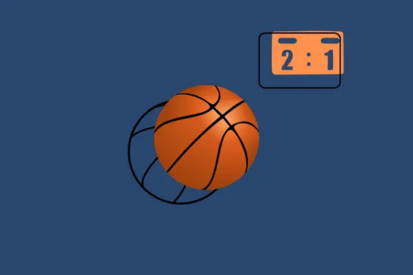 Graphic: A basketball and a scoreboard.