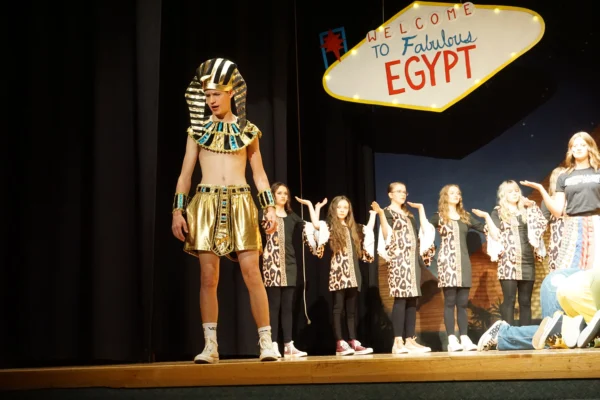 Joseph, dressed in Egyptian clothing, takes an aside.