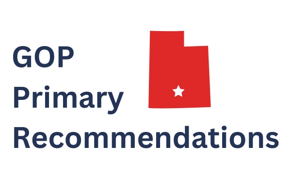 Graphic: "GOP Primary Recommendations" with a picture of the state of Utah with a star near the bottom.