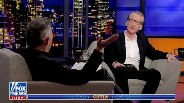 Bill Maher chatting with the host on the Gutfeld! talk show.