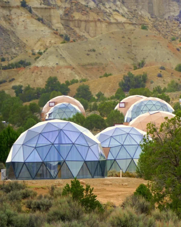 Geodomes with the white mountain in the background.