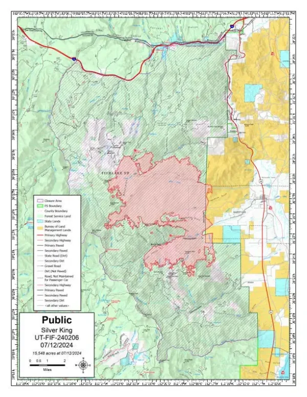 A map of the Silver King Fire west of Marysvale.