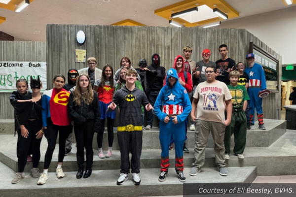 A group photo of students at Bryce Valley High School dressed like superheros. Courtesy of Eli Beesley, BVHS.