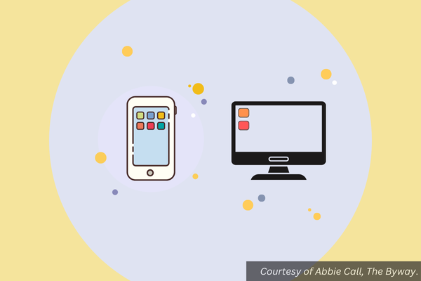 Graphic: A simple smartphone next to a simple computer. Courtesy of Abbie Call, The Byway.