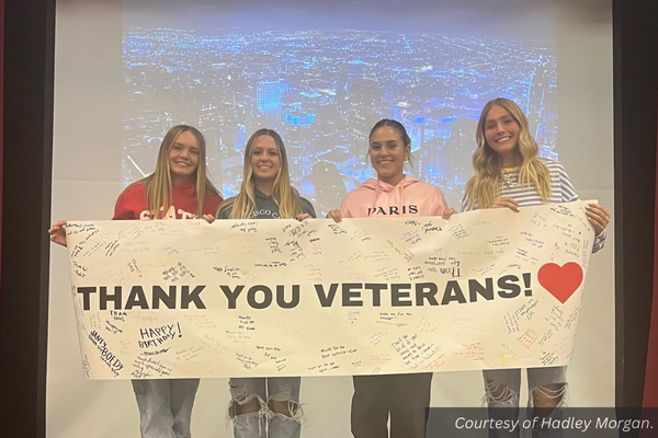 Piute's student body officers with their "Thank you veterans" sign.