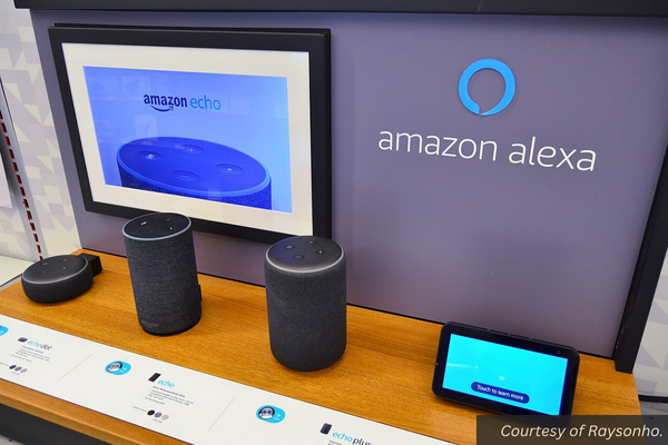 Amazon Alexa devices at a store display booth. Courtesy of Raysonho.