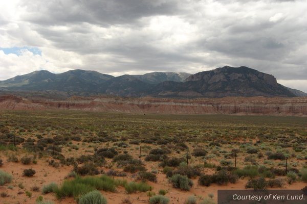 A few of the Henry Mountains from the road in Garfield County. Courtesy of Ken Lund.