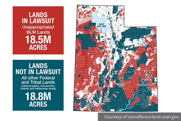 A map of federal public and unappropriated land in Utah. Courtesy of standforourland.utah.gov.