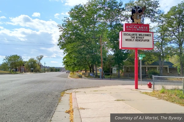 The Escalante High School marquee with the words "Escalante welcomes The Byway weekly newspaper." Courtesy of AJ Martel, The Byway.