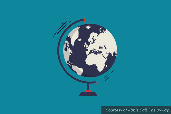 Graphic of a globe showing lines of motion. Courtesy of Abbie Call, The Byway.