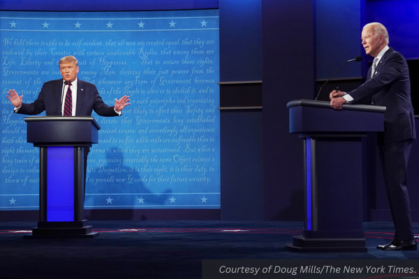 Donald Trump and Joe Biden in a debate. Courtesy of Doug Mills/The New York Times.
